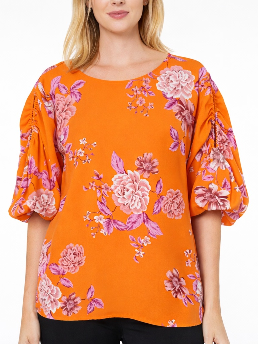 Vince Camuto Brielle Open Shoulder Balloon Sleeve Blouse Orange/Pink Size XL - Picture 14 of 14